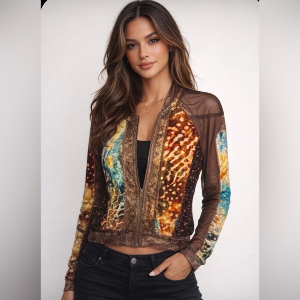 Y2K Boho Mesh & Velvet Patchwork Jacket